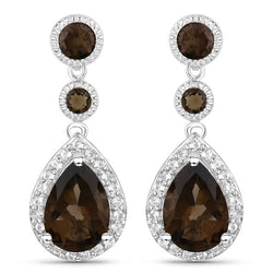 7.34 Carat Genuine Smoky Quartz and White Topaz .925 Sterling Silver Earrings