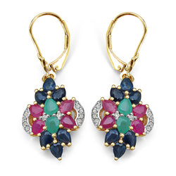 14K Yellow Gold Plated 4.70 Carat Genuine Multi Stone .925 Sterling Silver Earrings