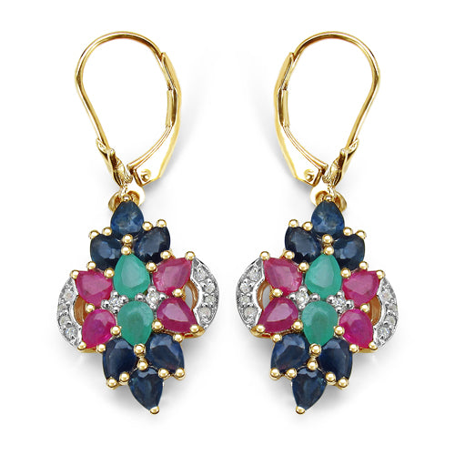 14K Yellow Gold Plated 4.70 Carat Genuine Multi Stone .925 Sterling Silver Earrings