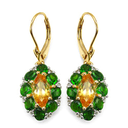 14K Yellow Gold Plated 4.72 Carat Genuine Citrine, Chrome Diopside & White Topaz .925 Sterling Silver Earrings