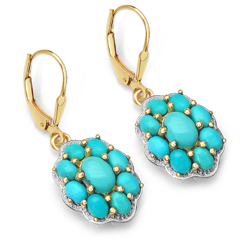 14K Yellow Gold Plated 4.00 Carat Genuine Turquoise .925 Sterling Silver Earrings