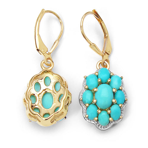 14K Yellow Gold Plated 4.00 Carat Genuine Turquoise .925 Sterling Silver Earrings