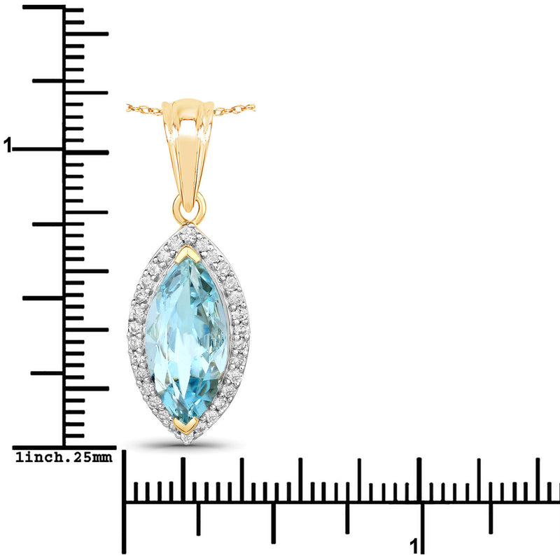 2.77 Carat Genuine Aquamarine and White Diamond 14K Yellow Gold Pendant