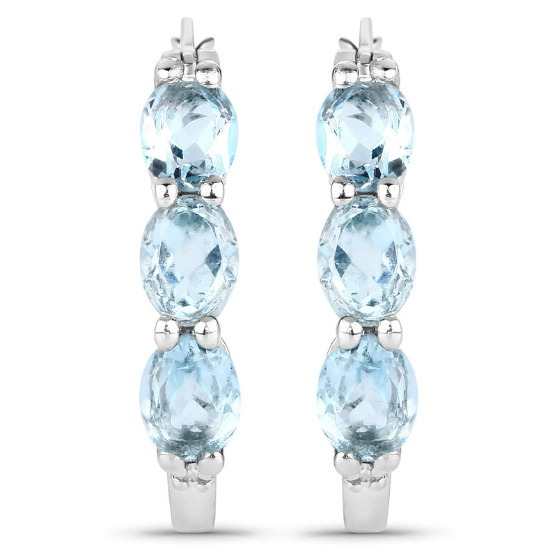 2.17 Carat Genuine Blue Topaz and White Diamond .925 Sterling Silver Earrings