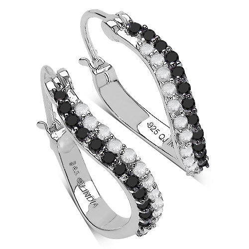 0.72 Carat Genuine White Diamond & Black Diamond .925 Sterling Silver Earrings