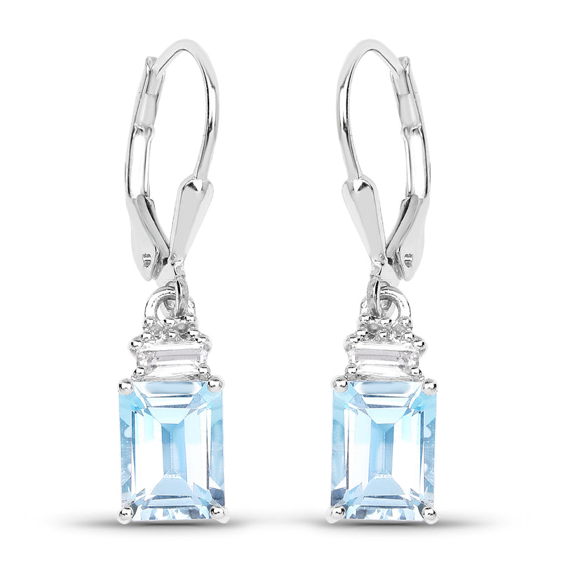 3.55 Carat Genuine Blue Topaz and White Topaz .925 Sterling Silver Earrings