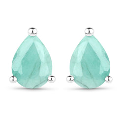 1.24 Carat Genuine Emerald .925 Sterling Silver Earrings