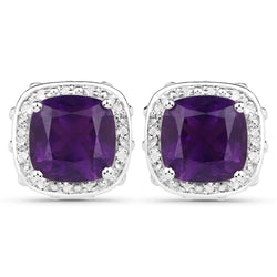 4.52 Carat Genuine Amethyst, Tanzanite and White Topaz .925 Sterling Silver Earrings