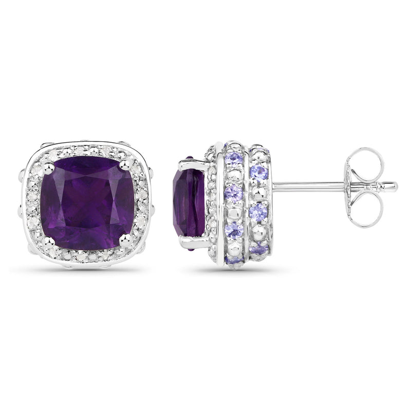 4.52 Carat Genuine Amethyst, Tanzanite and White Topaz .925 Sterling Silver Earrings