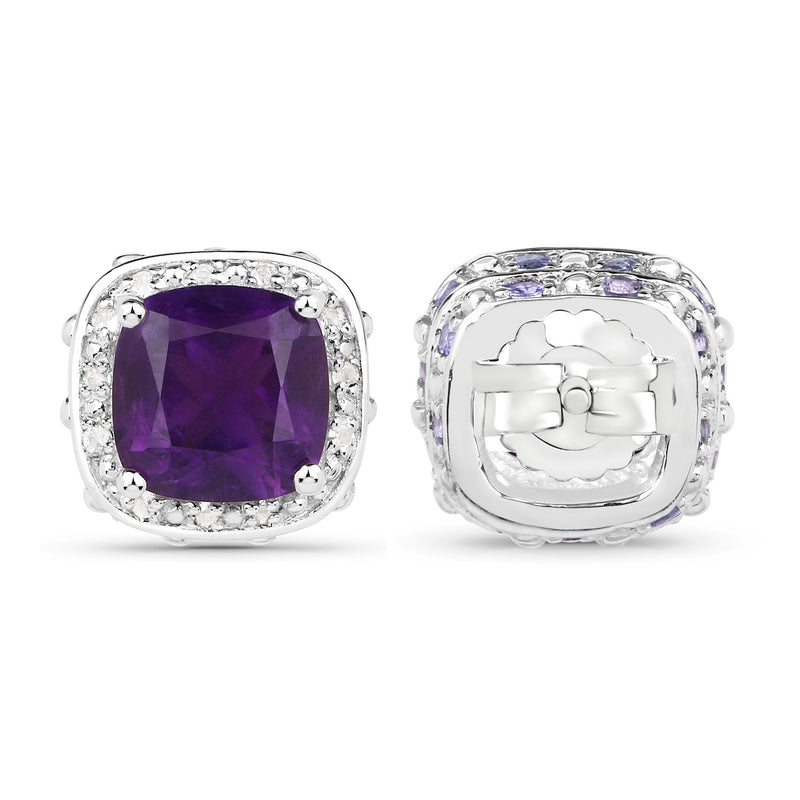 4.52 Carat Genuine Amethyst, Tanzanite and White Topaz .925 Sterling Silver Earrings