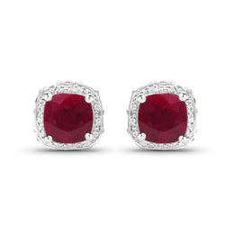 6.08 Carat Dyed Ruby, Ruby and White Topaz .925 Sterling Silver Earrings