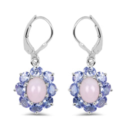 4.92 Carat Genuine Pink Opal & Tanzanite .925 Sterling Silver Earrings