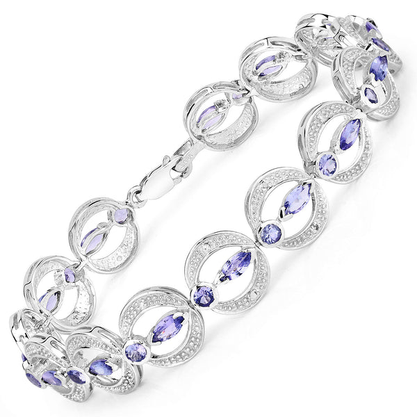 4.78 Carat Genuine Tanzanite and White Diamond .925 Sterling Silver Bracelet