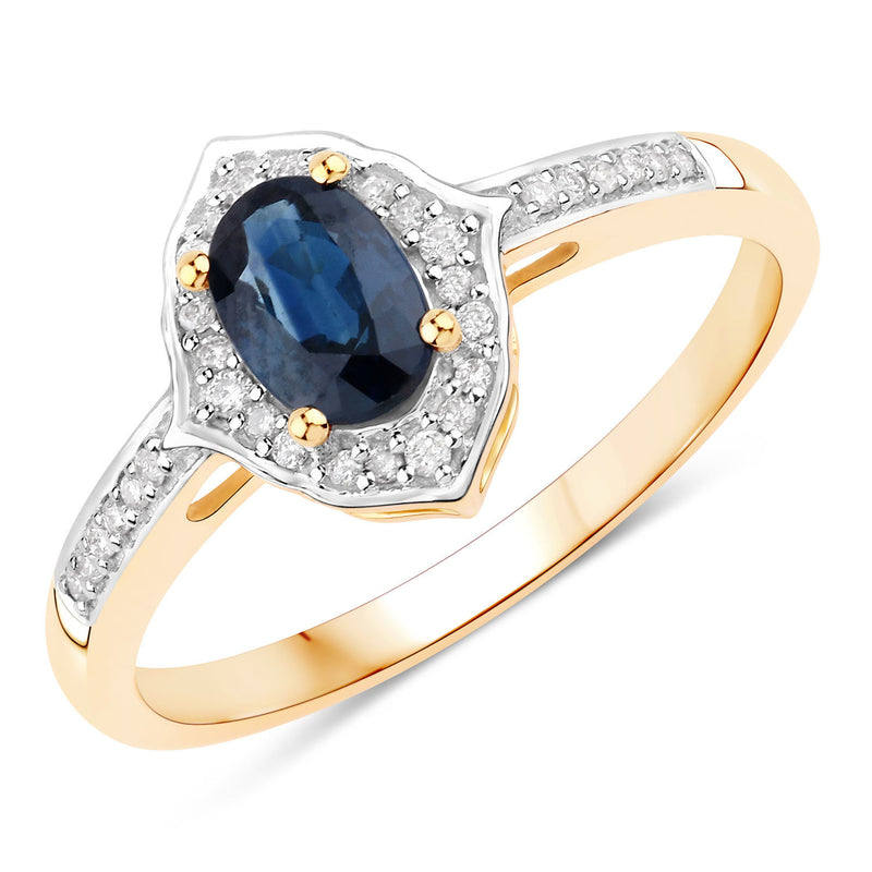 0.58 Carat Genuine Blue Sapphire And White Diamond 10K Yellow Gold Ring