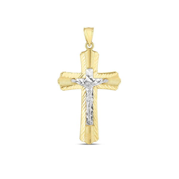 14k Two Tone Gold High Polish Diamond Cut Cross Pendant