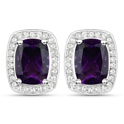2.81 Carat Genuine Amethyst and White Topaz .925 Sterling Silver Earrings