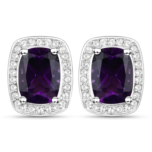2.81 Carat Genuine Amethyst and White Topaz .925 Sterling Silver Earrings