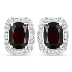 3.71 Carat Genuine Garnet and White Topaz .925 Sterling Silver Earrings