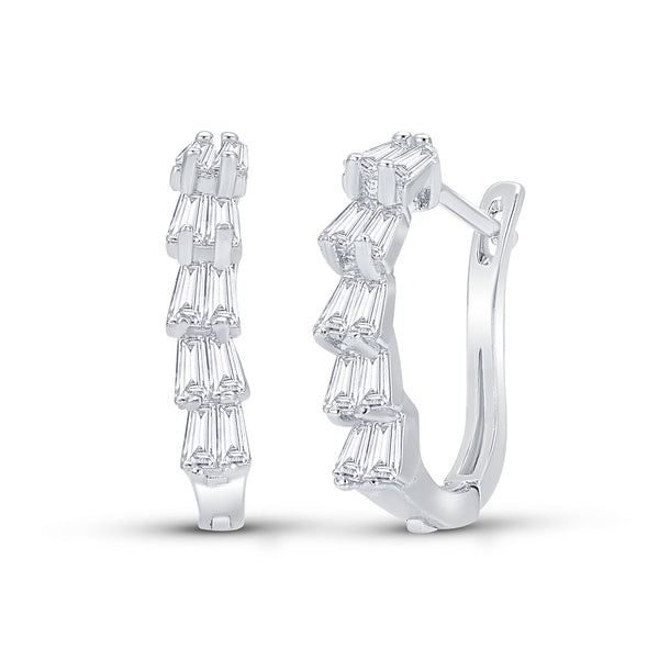 Cubic Zirconia Silvertone Huggie Earrings