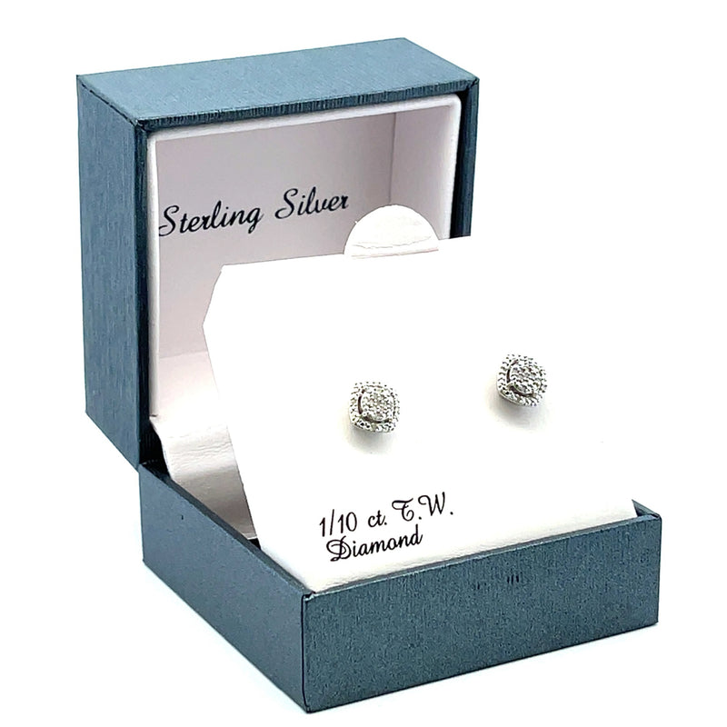 Genuine .10ct Diamond Stud Earrings Sterling Silver