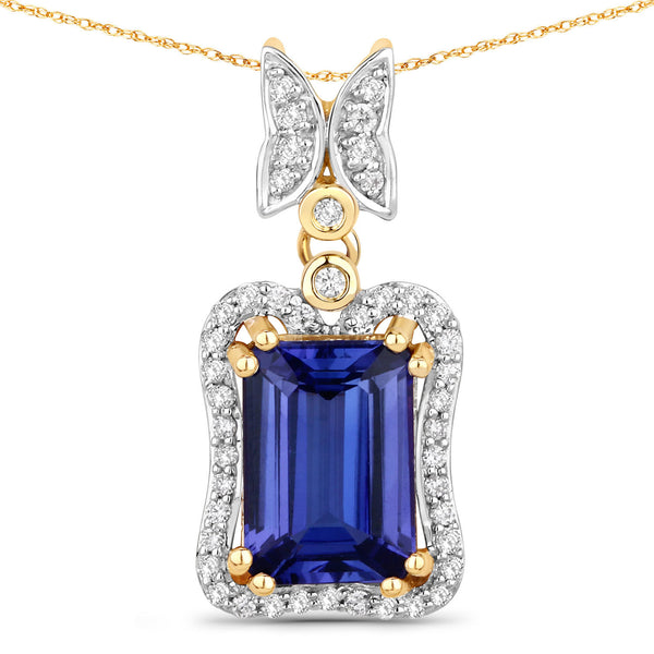 2.85 Carat Genuine Tanzanite and White Diamond 14K Yellow Gold Pendant