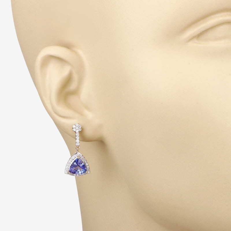 4.93 Carat Genuine Tanzanite and White Diamond 14K Yellow Gold Earrings