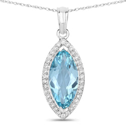 2.55 Carat Genuine Aquamarine and White Diamond 14K White Gold Pendant