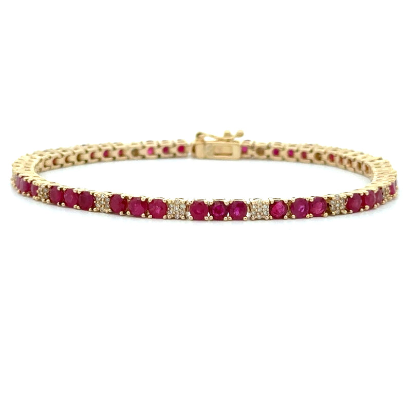 4.93ct Ruby Diamond Tennis Bracelet 14KT Yellow Gold