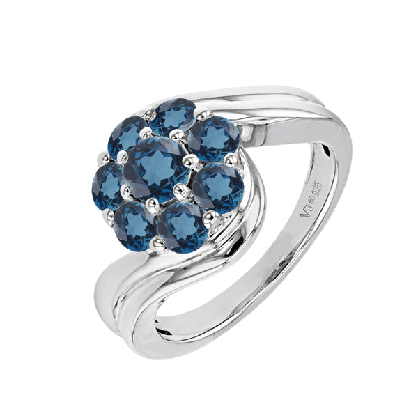 V3 Jewelry Sterling Silver with Natural London Blue Topaz Cluster Ring