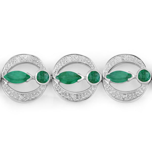 1.55 Carat Genuine Emerald and White Diamond .925 Sterling Silver Bracelet