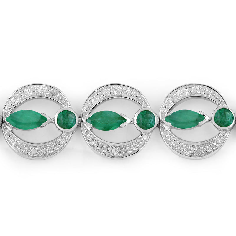 1.55 Carat Genuine Emerald and White Diamond .925 Sterling Silver Bracelet