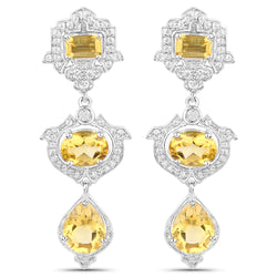 6.63 Carat Genuine Citrine and White Topaz .925 Sterling Silver Earrings