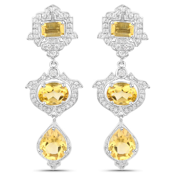 6.63 Carat Genuine Citrine and White Topaz .925 Sterling Silver Earrings