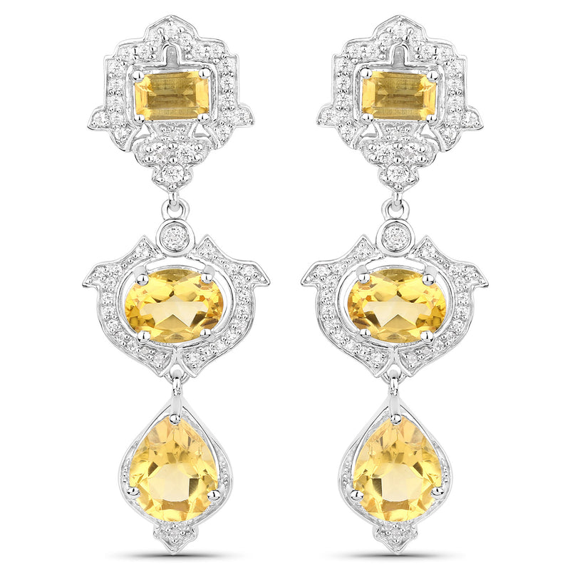 6.63 Carat Genuine Citrine and White Topaz .925 Sterling Silver Earrings