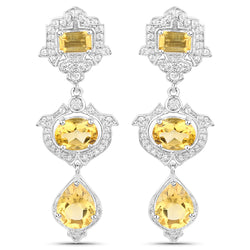 6.63 Carat Genuine Citrine and White Topaz .925 Sterling Silver Earrings