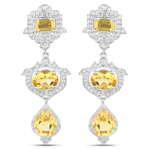 6.63 Carat Genuine Citrine and White Topaz .925 Sterling Silver Earrings