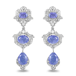 7.73 Carat Genuine Tanzanite and White Topaz .925 Sterling Silver Earrings