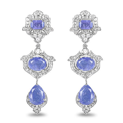 7.73 Carat Genuine Tanzanite and White Topaz .925 Sterling Silver Earrings