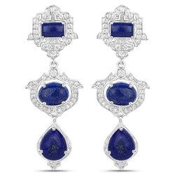 9.37 Carat Genuine Lapis and White Topaz .925 Sterling Silver Earrings