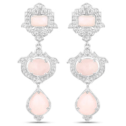 6.97 Carat Genuine Pink Opal and White Topaz .925 Sterling Silver Earrings