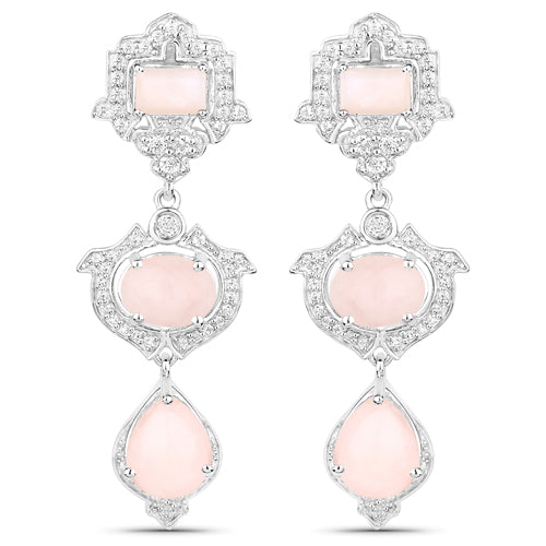 6.97 Carat Genuine Pink Opal and White Topaz .925 Sterling Silver Earrings