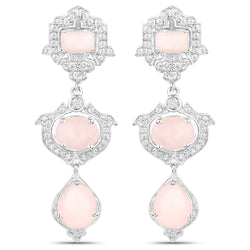 6.97 Carat Genuine Pink Opal and White Topaz .925 Sterling Silver Earrings