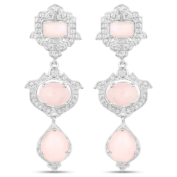 6.97 Carat Genuine Pink Opal and White Topaz .925 Sterling Silver Earrings
