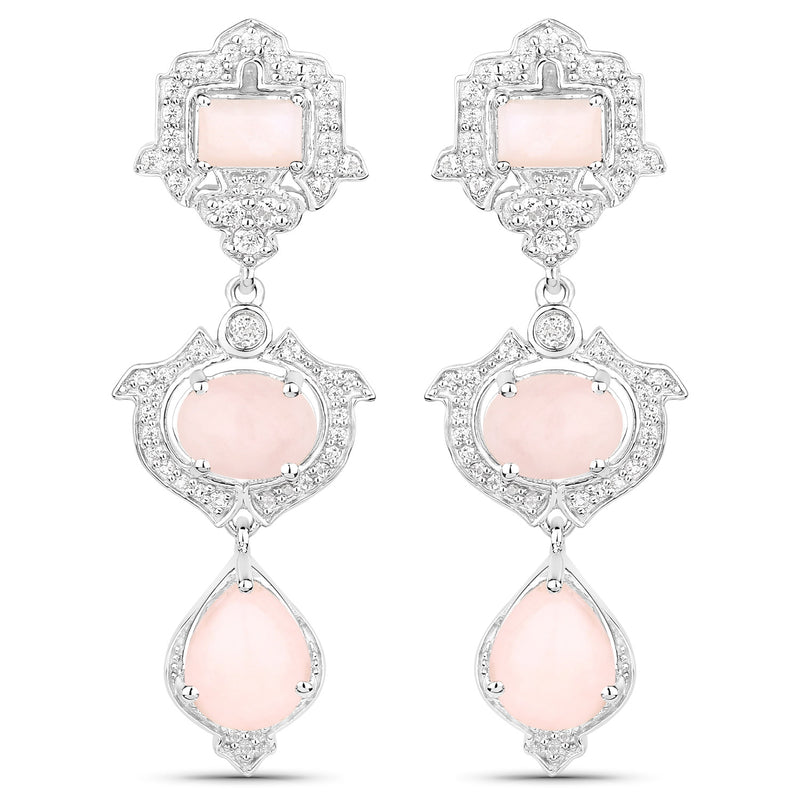 6.97 Carat Genuine Pink Opal and White Topaz .925 Sterling Silver Earrings