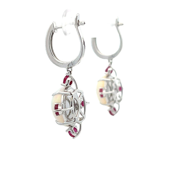 Natural 5.43ct Opal Ruby Earrings 14KT White Gold