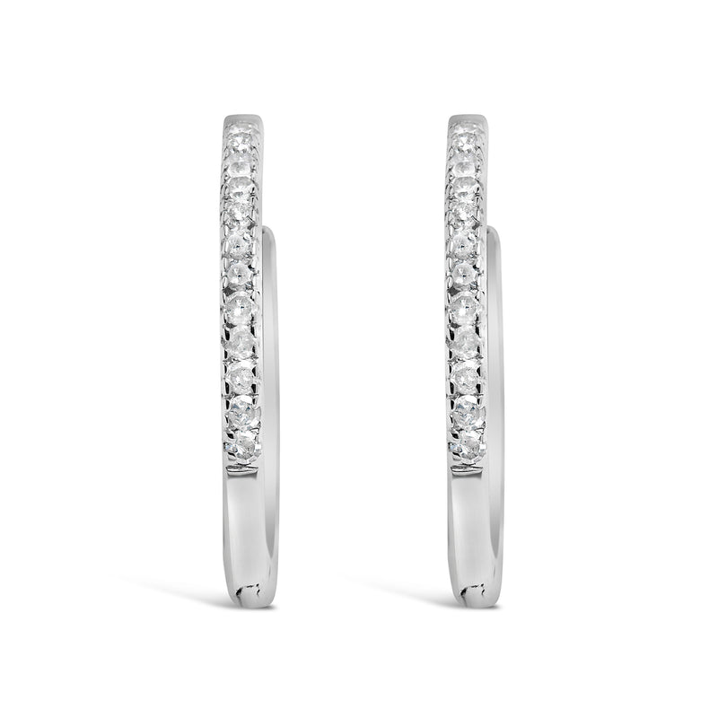 .925 Sterling Silver 1/10 Cttw Diamond Hoop Snap Post Hoop Earrings (I-J Color, I3 Clarity)