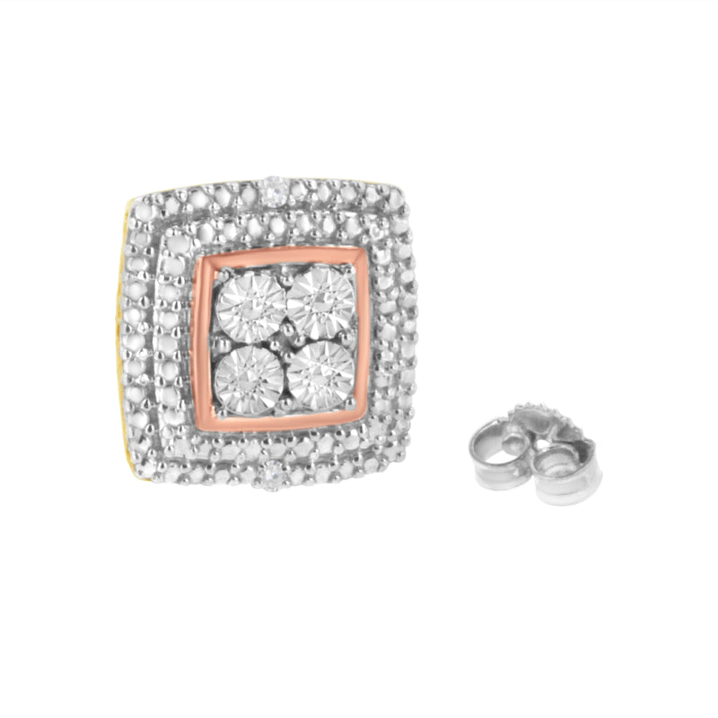 10K Yellow, White, and Rose Gold Plated Sterling Silver Diamond Accent Earrings (I-J Clarity, I3 Color)