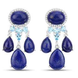 "23.63 Carat Genuine Lapis, Swiss Blue Topaz and White Topaz .925 Sterling Silver Earrings