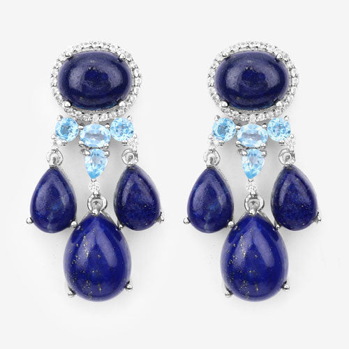 "23.63 Carat Genuine Lapis, Swiss Blue Topaz and White Topaz .925 Sterling Silver Earrings
