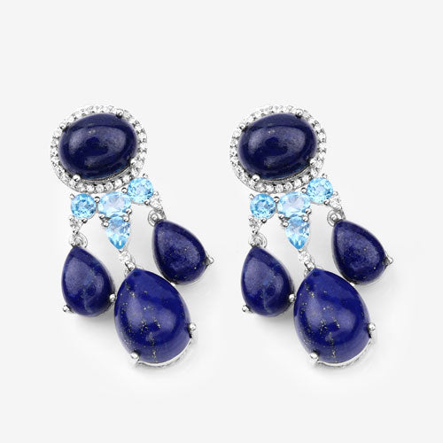 "23.63 Carat Genuine Lapis, Swiss Blue Topaz and White Topaz .925 Sterling Silver Earrings